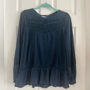 Sundance Catalog Talitha Navy embroidered too. Peplum. Cotton. EUC! Size Medium